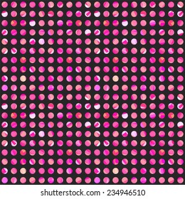 Seamless pattern with pink dots on dark background. 