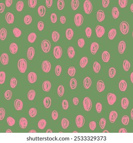 Padrão contínuo com pontos cor-de-rosa, na ilustração vetorial de fundo verde.