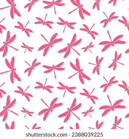 Seamless pattern with pink dragonflies