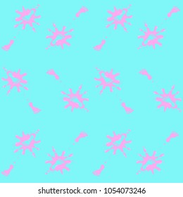 seamless pattern of pink drops and footprints of a man on a turquoise background, vector illustration