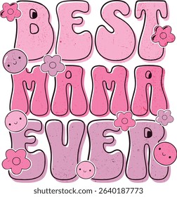 seamless pattern with pink elephant best mama ever text typography t shirt design illustration
