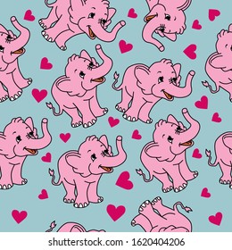 seamless pattern pink elephant and love with blue background. for wallpaper,fabric, textile and background. Eps 10