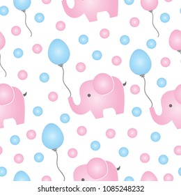 seamless pattern with pink elephant vector and balloons