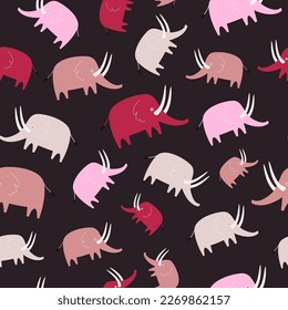 Seamless pattern with pink elephants, mammoths. Illustrations in a modern style for prints, clothing, packaging and postcards.