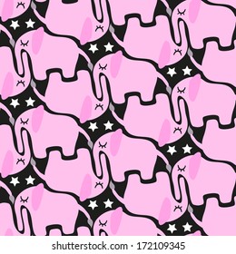 seamless pattern pink elephants on a black background