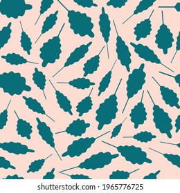Patrón sin foco con hojas redondas enteras rosadas sobre un fondo blanco. Vector.
