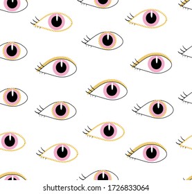Seamless pattern with pink eyes