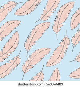 Seamless pattern with pink feathers.
