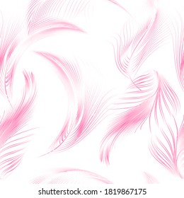 Seamless pattern with  pink feathers of bird. Repeating texture. Boho style.
