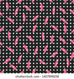 Seamless pattern with pink feathers on a dark gray background