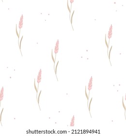 Seamless pattern of pink field flower spikelet ​on white background for fabric textile, print, wallpaper, apparel, wrapping