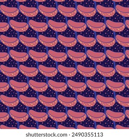 a seamless pattern of pink fish with a blue background with a pink fish in the middle.