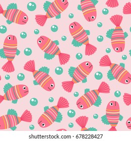 seamless pattern with pink fish  -  vector illustration, eps