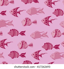 seamless pattern with pink fishes vector elements