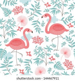 seamless pattern with a pink flamingo