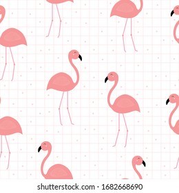 Dibujo de fondo de flamingo rosado Caricatura animal mate La idea de diseño está en el patrón cuadrado de la cuadrícula. Facilitar la publicación, el envoltorio de regalo, los textiles y las ilustraciones vectoriales