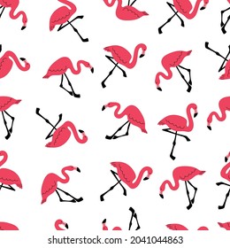 seamless pattern with pink flamingo. Beach pattern with exotic birds. Stock vector flat cartoon illustration on a white background.