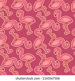 Seamless pattern with pink flamingo, flamingo figure with outline, trend background, vector illustration