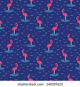 Seamless pattern with pink flamingo in vector