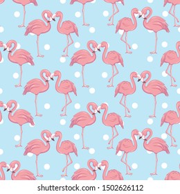 Seamless pattern with pink flamingo. Vector illustration