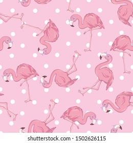 Seamless pattern with pink flamingo. Vector illustration