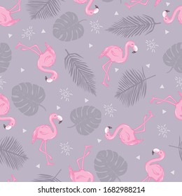 Seamless pattern with pink flamingo. Vector illustration