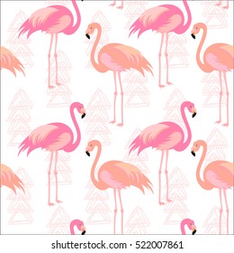 Seamless pattern with pink flamingo. Vector.