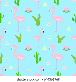 Seamless pattern pink flamingo vector