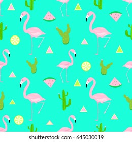 Seamless pattern pink flamingo vector