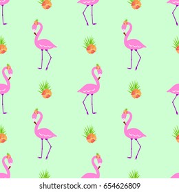 Seamless pattern pink flamingo vector