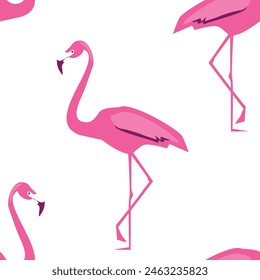 Seamless pattern with pink flamingo in the white background vector tropical abstract bird design fabric print