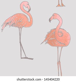Seamless pattern of pink flamingos 
