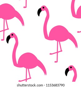 Seamless pattern. Pink flamingos on a white background