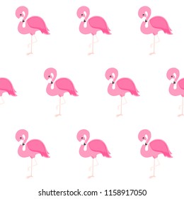 Seamless pattern with a pink flamingos on a white background. Vector illustration