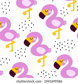 Patrón sin foco con flamencos rosados sobre fondo blanco. Ilustración vectorial sin fin en el estilo escandinavo