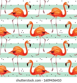 Seamless pattern with pink flamingos. Stylized flamingo. Wallpaper, print, wrapping paper, banner, poster, promotional material. Vector illustration.