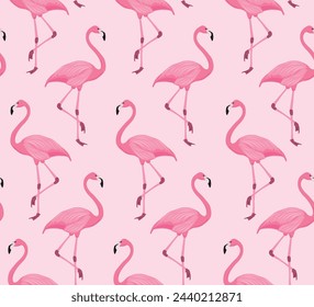 Seamless pattern of pink flamingos, vector design for fashion, fabric, background designs