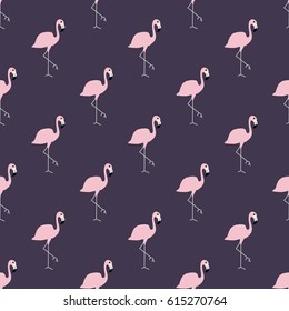 Seamless pattern with pink flamingos. Vector illustration. Beautiful tropical background to print on fabric, textiles, design, clothing, Wallpaper. Ornament with exotic birds.