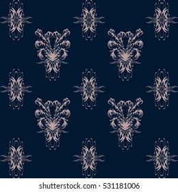 Seamless pattern with pink floral pattern on dark blue background texture