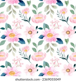 Seamless pattern of pink floral with watercolor for background, fabric, textile, fashion, wallpaper, wedding, banner, sticker, decoration etc.