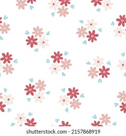 Seamless pattern with pink flower bouquets. 