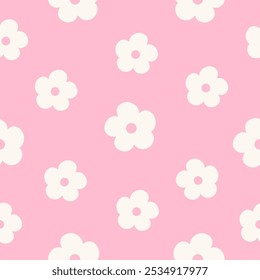 Seamless pattern with pink flower. Cute hand drawn floral pattern for your fabric, summer background, wallpaper, backdrop, textile. Vector illustration