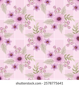 Seamless pattern of pink flower. Floral botanical flower. Seamless background pattern for fabric textile wallpaper gift wrapping paper background.