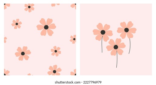 Seamless pattern with pink flower on pastel background. Pink flower vector illustration.