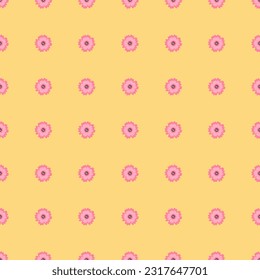 Seamless pattern, Pink Flower, Small pattern size, Golden yellow colored  background, Flat color, Vector illustration, Good for background and wallpaper, Simple design and color, Repeating flowers