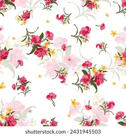 Sin costura, patrón de flor rosa y flor amarilla con fondo blanco para la decoración