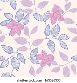 Seamless pattern with pink flowers