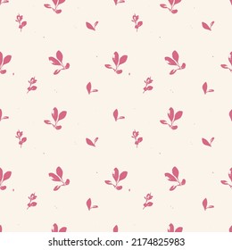 Seamless pattern pink flowers.  Abstract leaves on white background. Botanical pattern for home textile print or packaging.