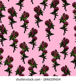 Patrón de flores rosadas sin foco sobre fondo rosado