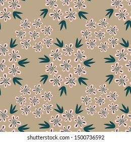 Seamless pattern. Pink flowers. Flat botanical ornament . Simple scandinavian style textile, print and any other design
